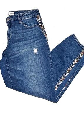 Knox Rose Boyfriend Jeans in Dark Blue with Multicolor Chevron Trim